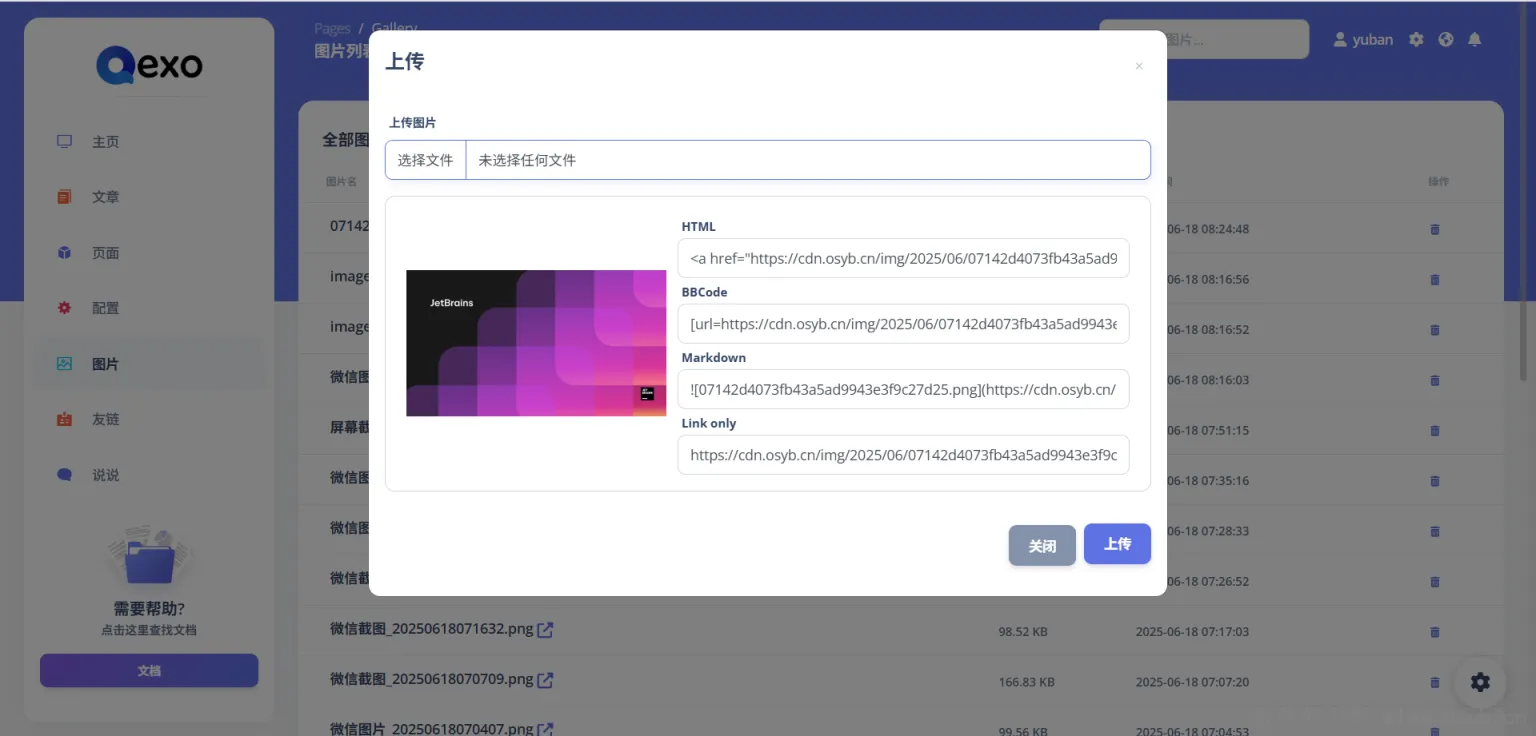 Qexo 上传图片成功后的预览截图|DogeCloud 图床测试