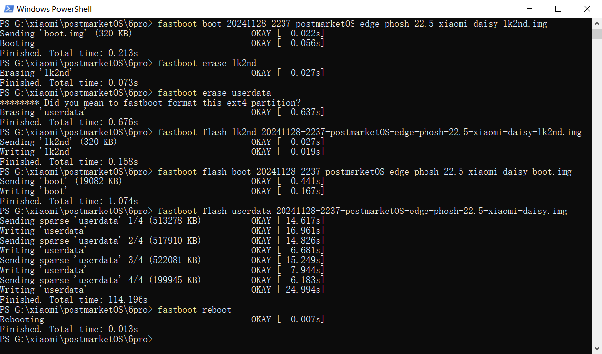 刷机完成后红米 6 Pro 启动进入 postmarketOS 的 Phosh 桌面环境 成功进入 postmarketOS Phosh 桌面